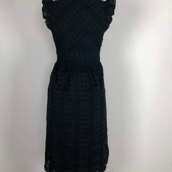 J.Crew Ruffle Sleeve Eyelet Dress Black Button - Picture 7 of 7